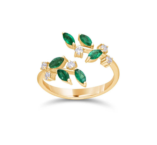 Emerald tree branch diamond ring