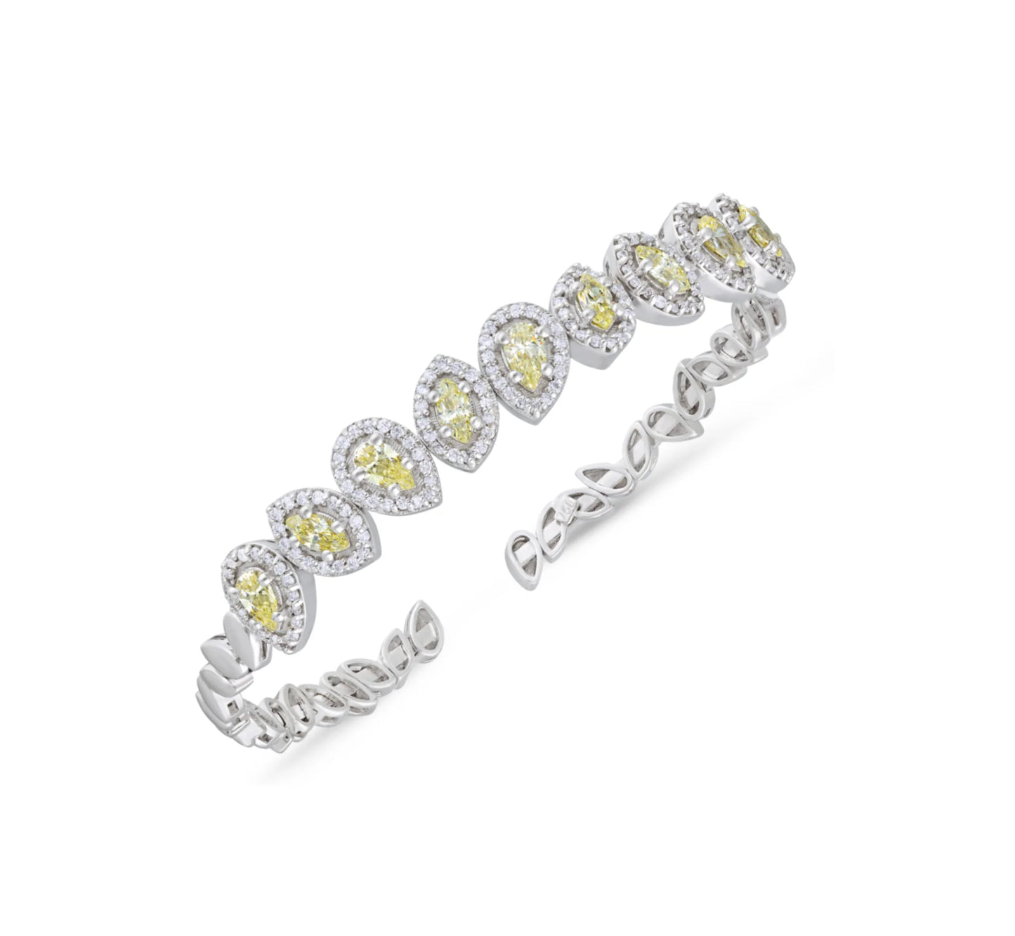 White gold pear shape yellow stone and diamond bracelet