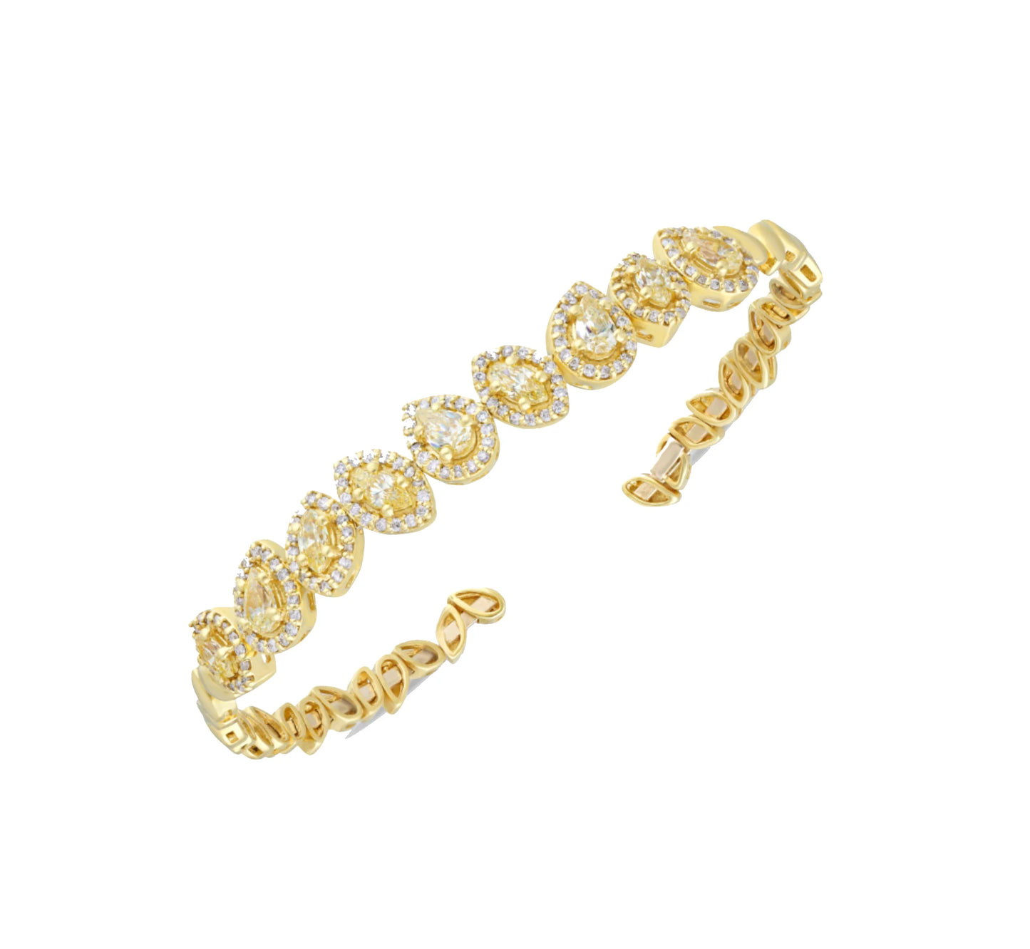 White gold pear shape yellow stone and diamond bracelet