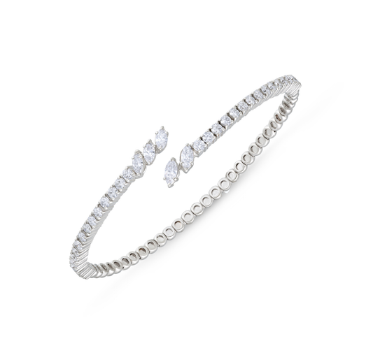 White gold open middle flexible marquise diamond bracelet